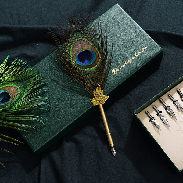 Peacock Feather Pen Set