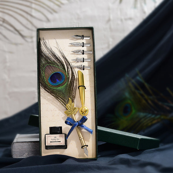 Peacock Feather Pen Set