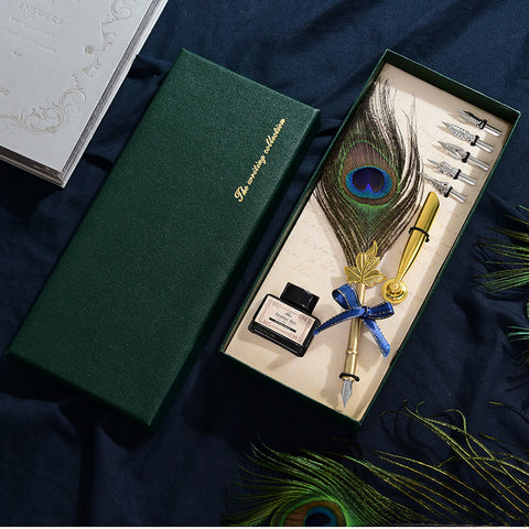 Peacock Feather Pen Set