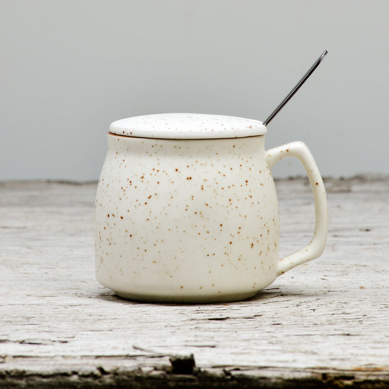 Ceramic Cup With Lid & Spoon