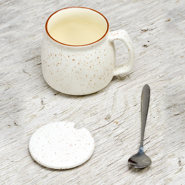 Ceramic Cup With Lid & Spoon